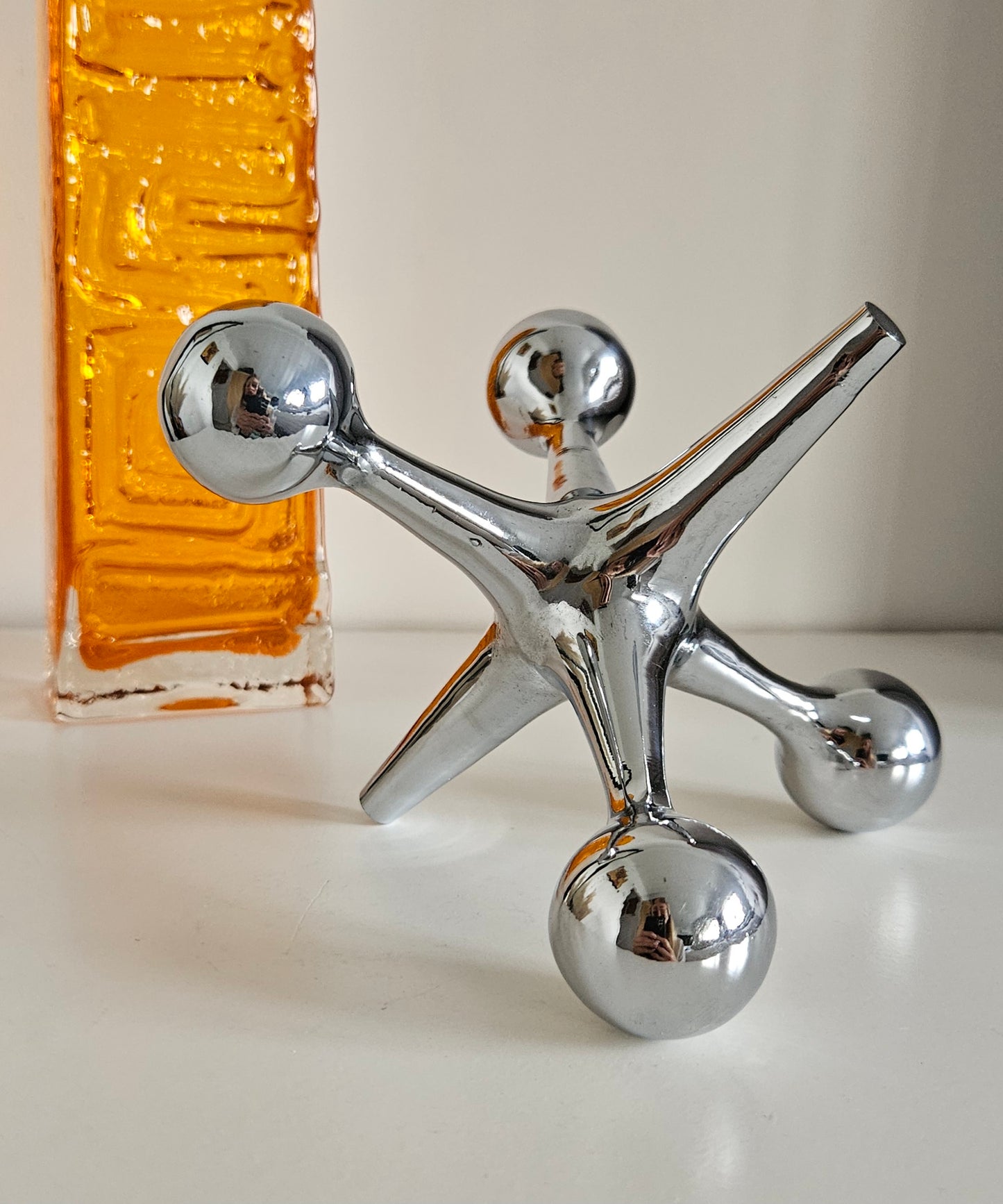 Mid-Century Heavy Chrome Jax Jack Sculpture
