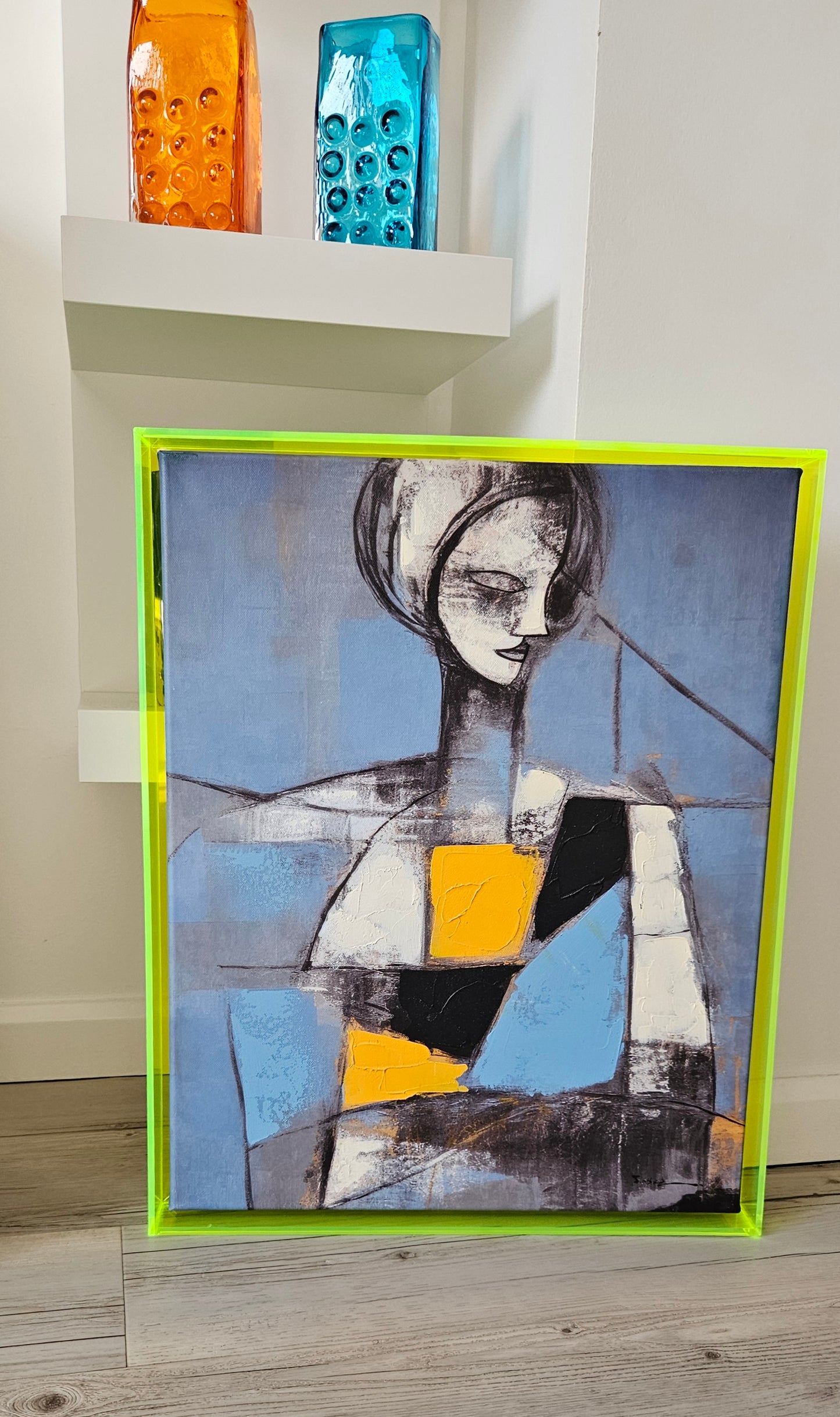 Abstract Hand Embellished Canvas Art In
Acrylic Frame