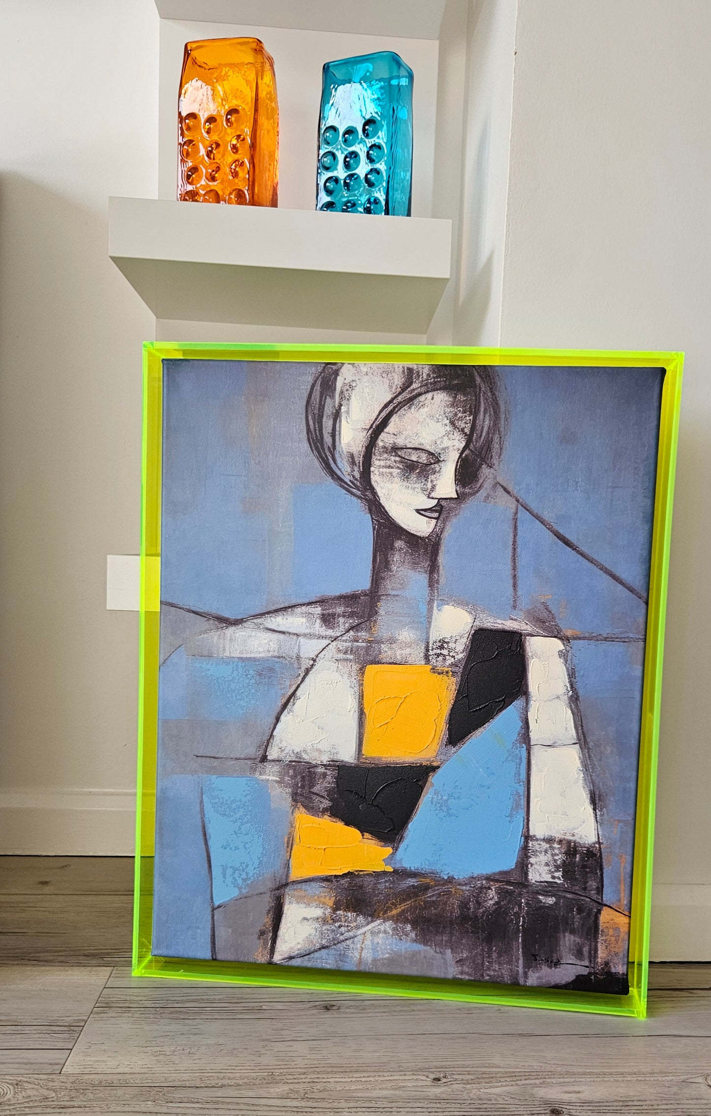 Abstract Hand Embellished Canvas Art In
Acrylic Frame
