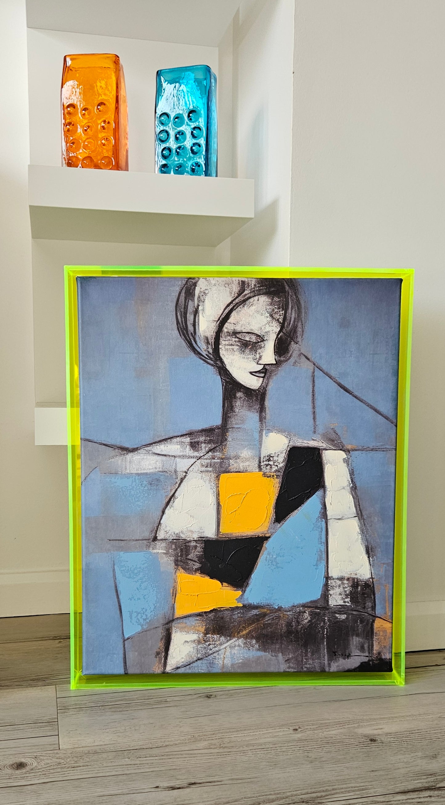 Abstract Hand Embellished Canvas Art In
Acrylic Frame