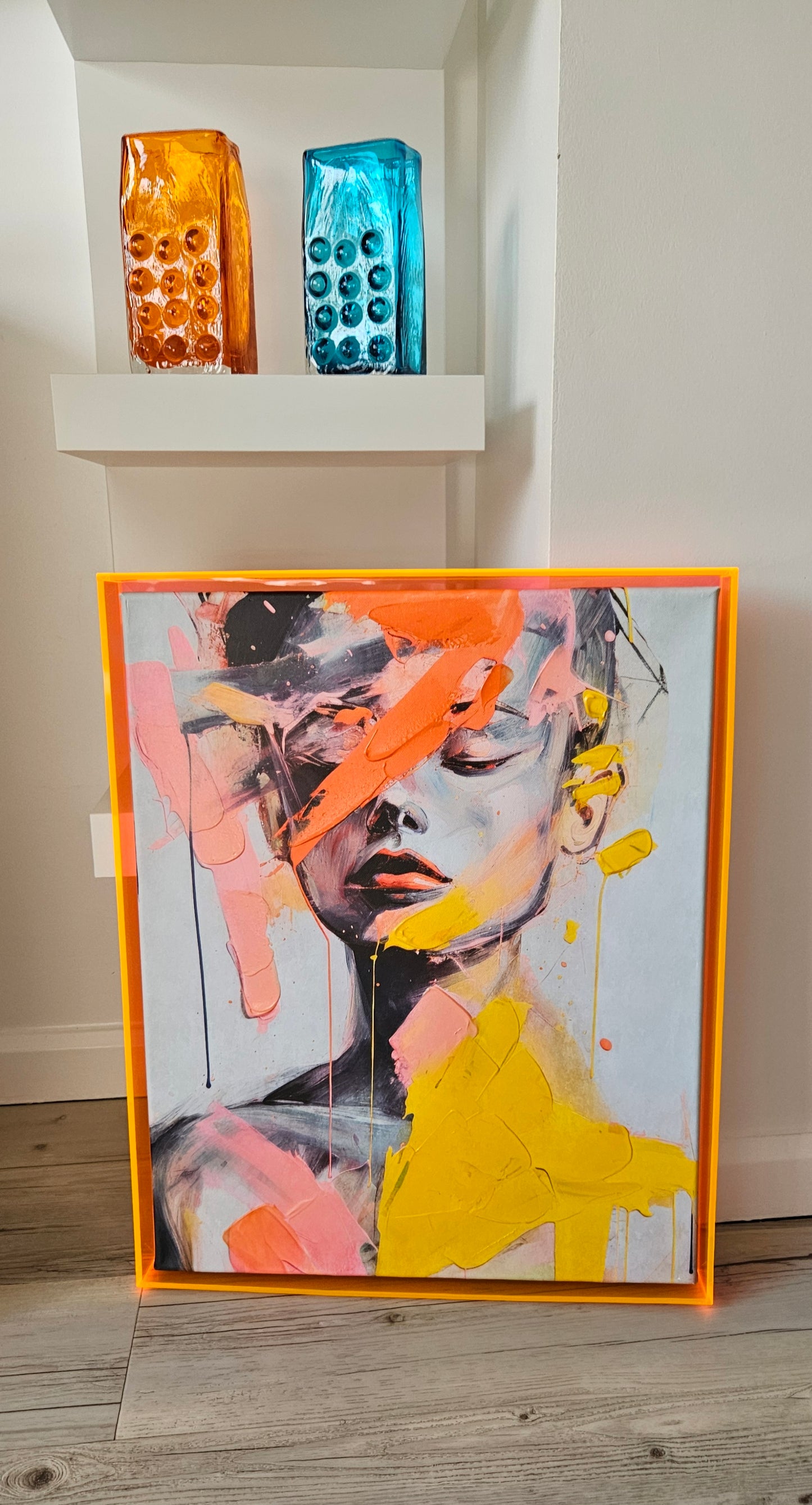 Abstract Hand Embellished Canvas Art In
Acrylic Frame