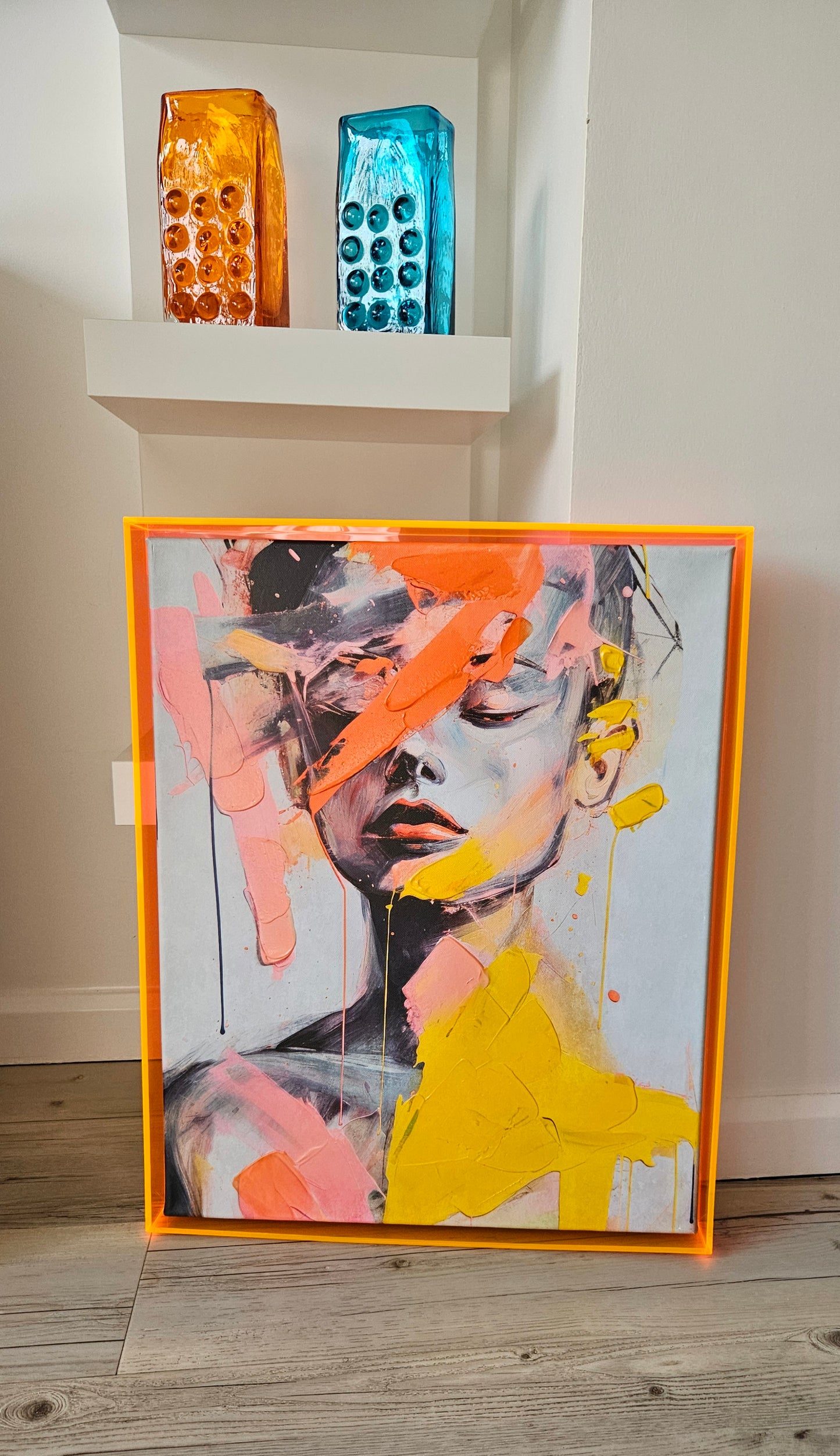 Abstract Hand Embellished Canvas Art In
Acrylic Frame