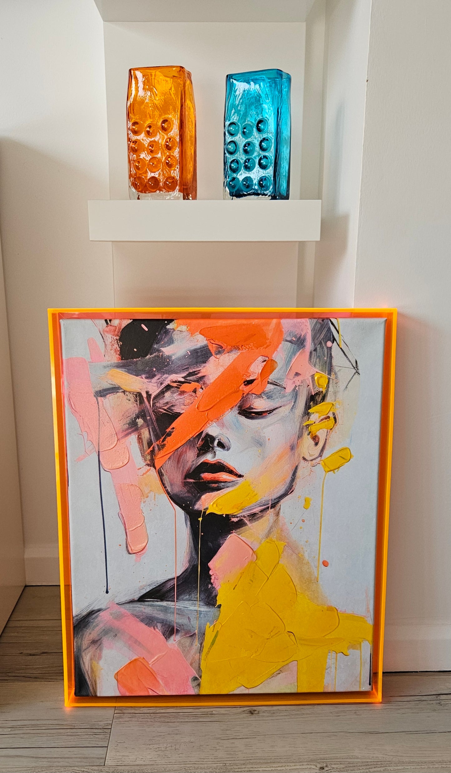 Abstract Hand Embellished Canvas Art In
Acrylic Frame