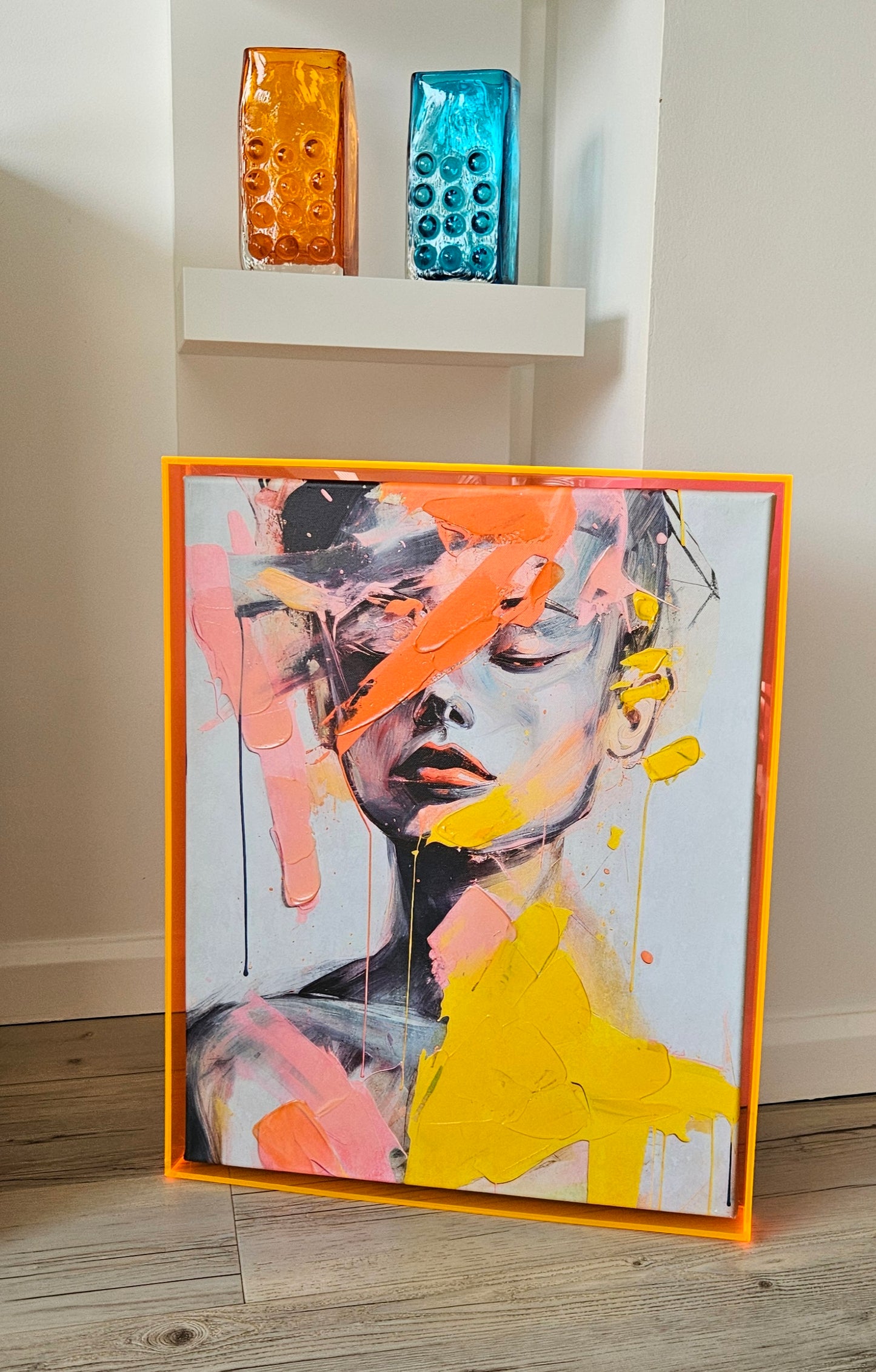 Abstract Hand Embellished Canvas Art In
Acrylic Frame