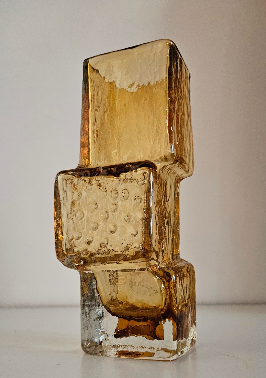 Whitefriars Drunken Bricklayer Style Textured Glass Vase In Amber Colour