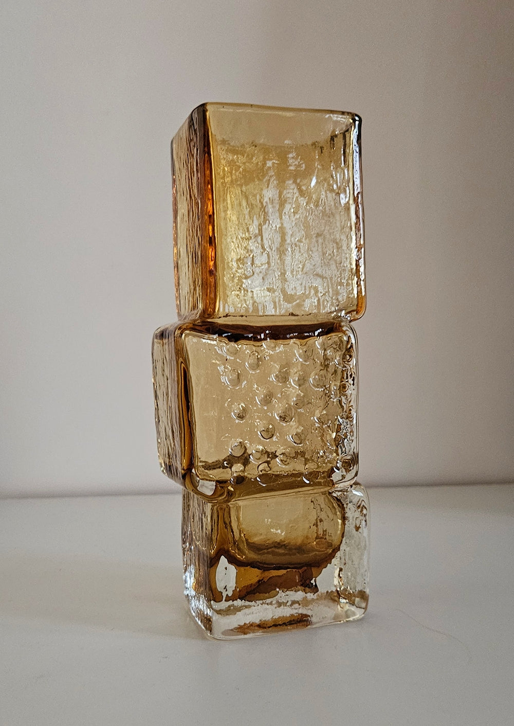 Whitefriars Drunken Bricklayer Style Textured Glass Vase In Amber Colour
