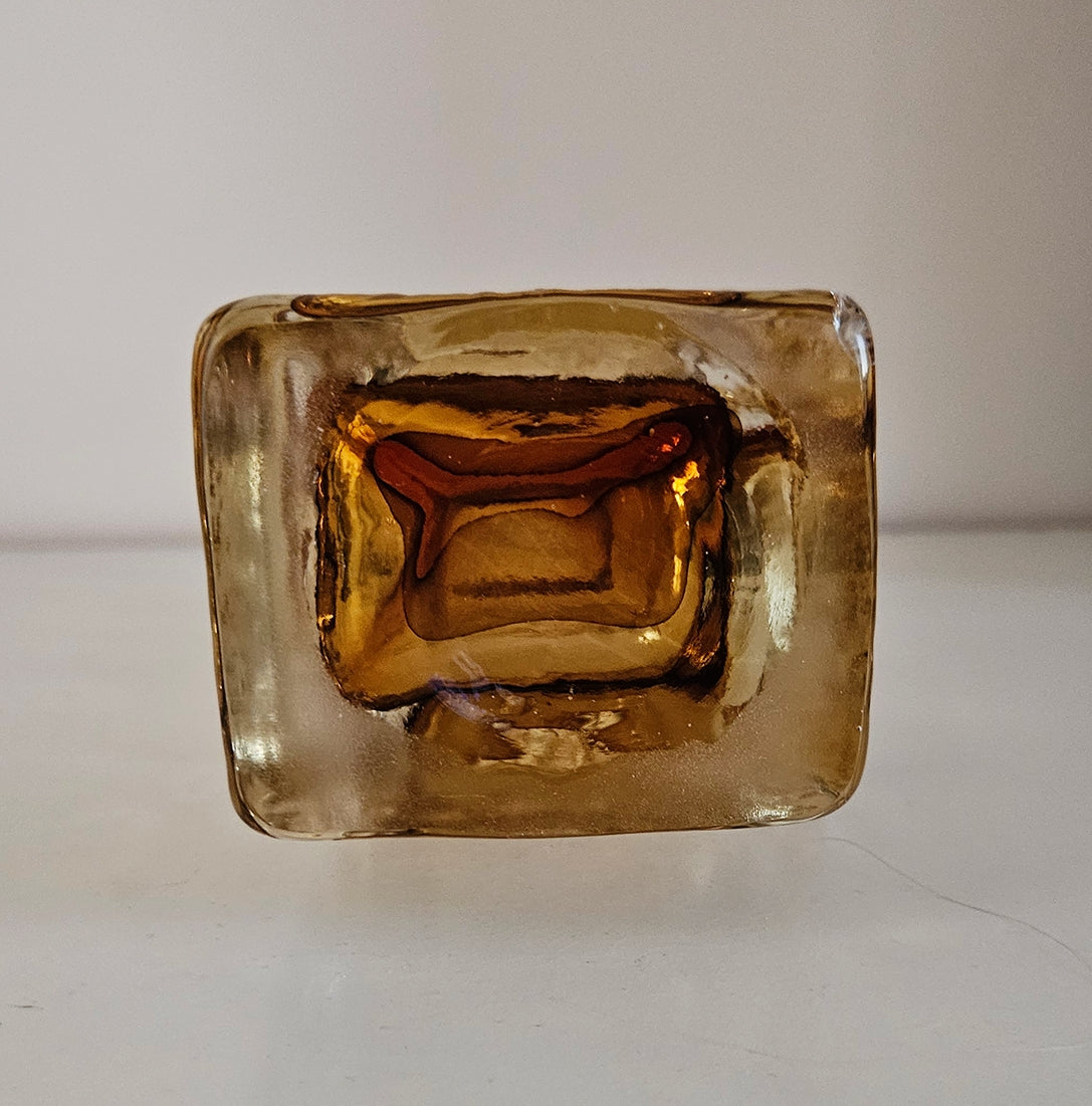 Whitefriars Drunken Bricklayer Style Textured Glass Vase In Amber Colour