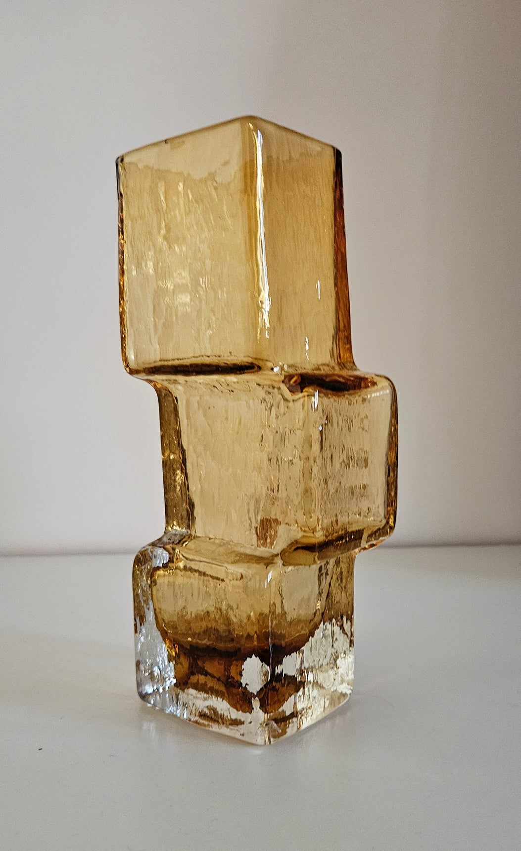 Whitefriars Drunken Bricklayer Style Textured Glass Vase In Amber Colour