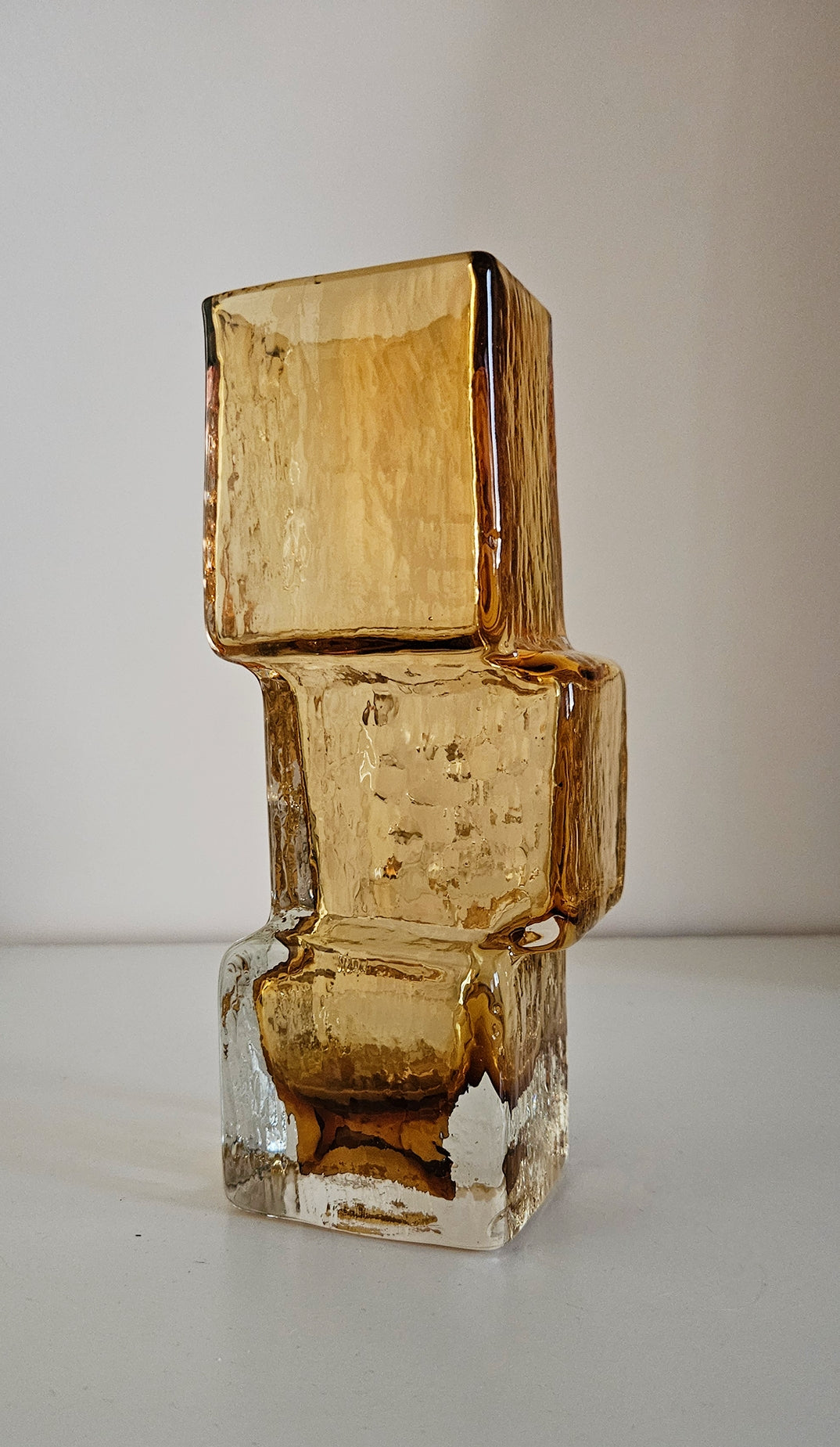 Whitefriars Drunken Bricklayer Style Textured Glass Vase In Amber Colour