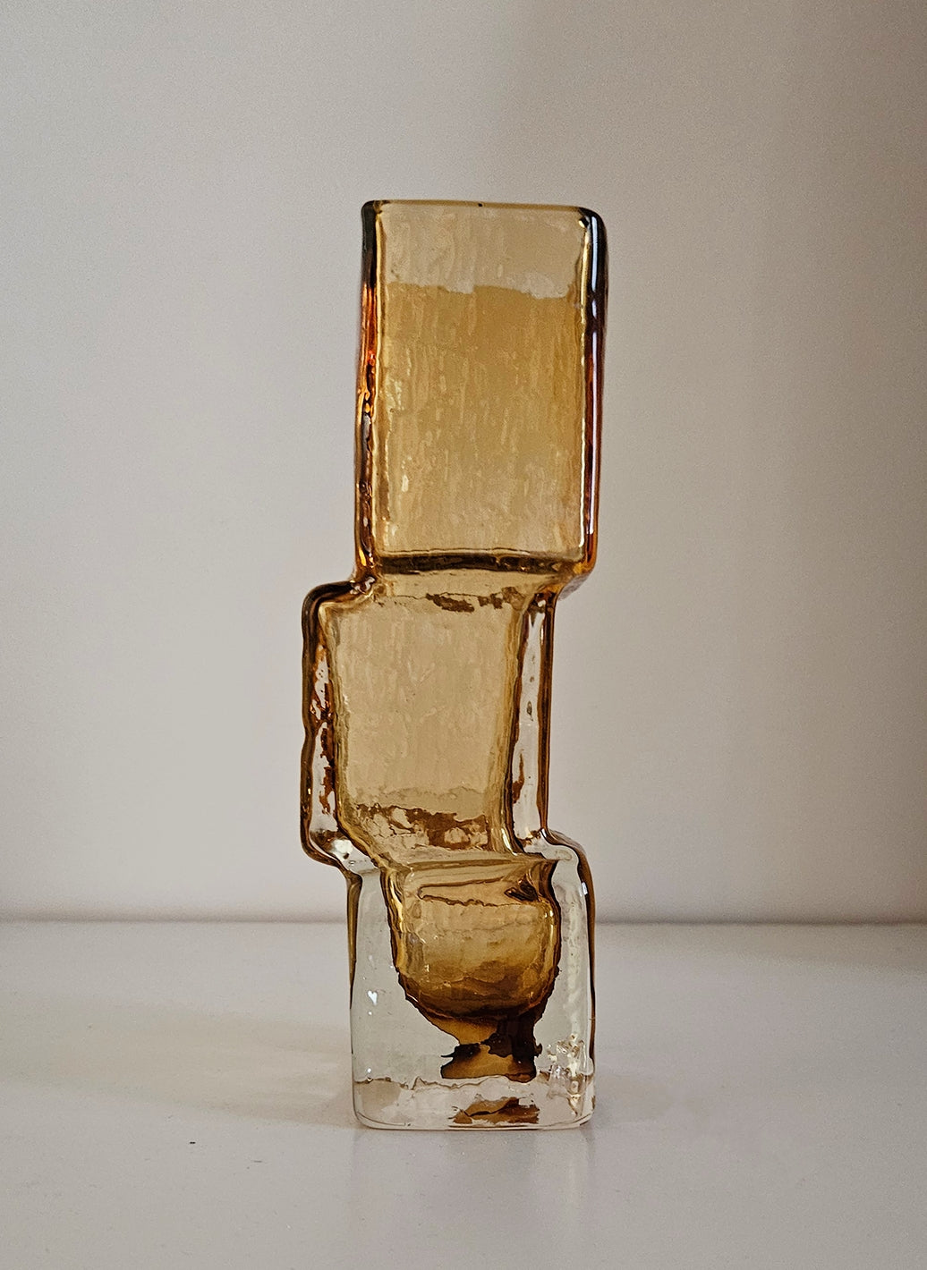 Whitefriars Drunken Bricklayer Style Textured Glass Vase In Amber Colour