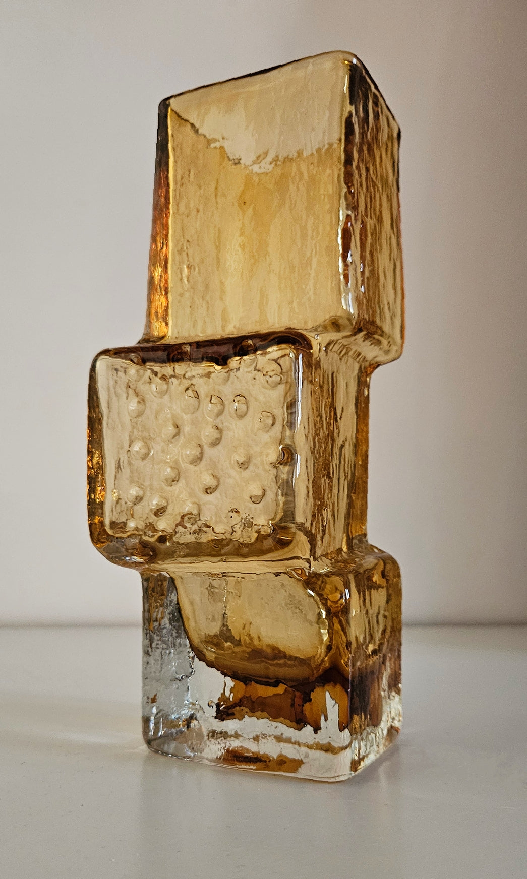 Whitefriars Drunken Bricklayer Style Textured Glass Vase In Amber Colour