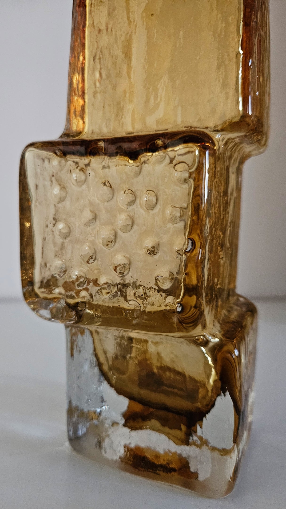 Whitefriars Drunken Bricklayer Style Textured Glass Vase In Amber Colour