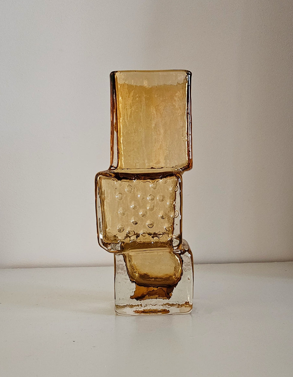 Whitefriars Drunken Bricklayer Style Textured Glass Vase In Amber Colour
