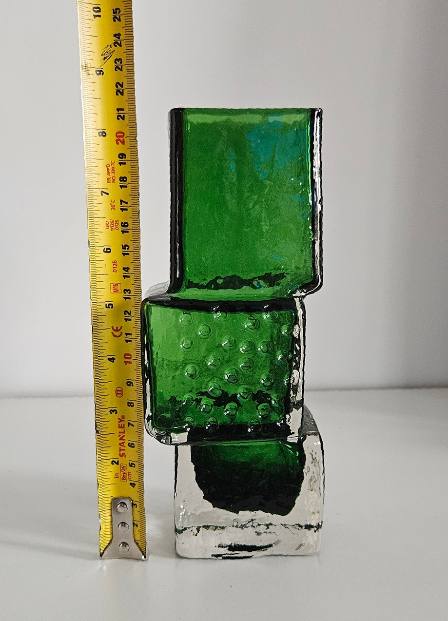 Whitefriars Drunken Bricklayer Style Textured Glass Vase In Green Colour