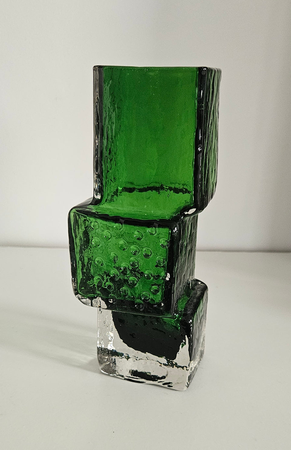 Whitefriars Drunken Bricklayer Style Textured Glass Vase In Green Colour