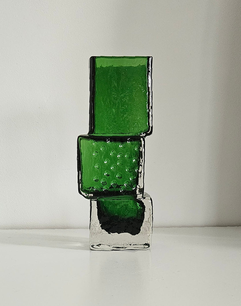 Whitefriars Drunken Bricklayer Style Textured Glass Vase In Green Colour