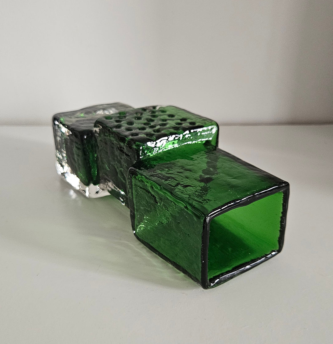 Whitefriars Drunken Bricklayer Style Textured Glass Vase In Green Colour