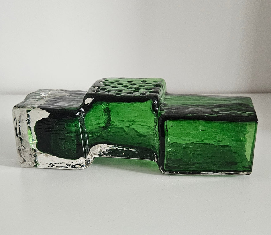 Whitefriars Drunken Bricklayer Style Textured Glass Vase In Green Colour
