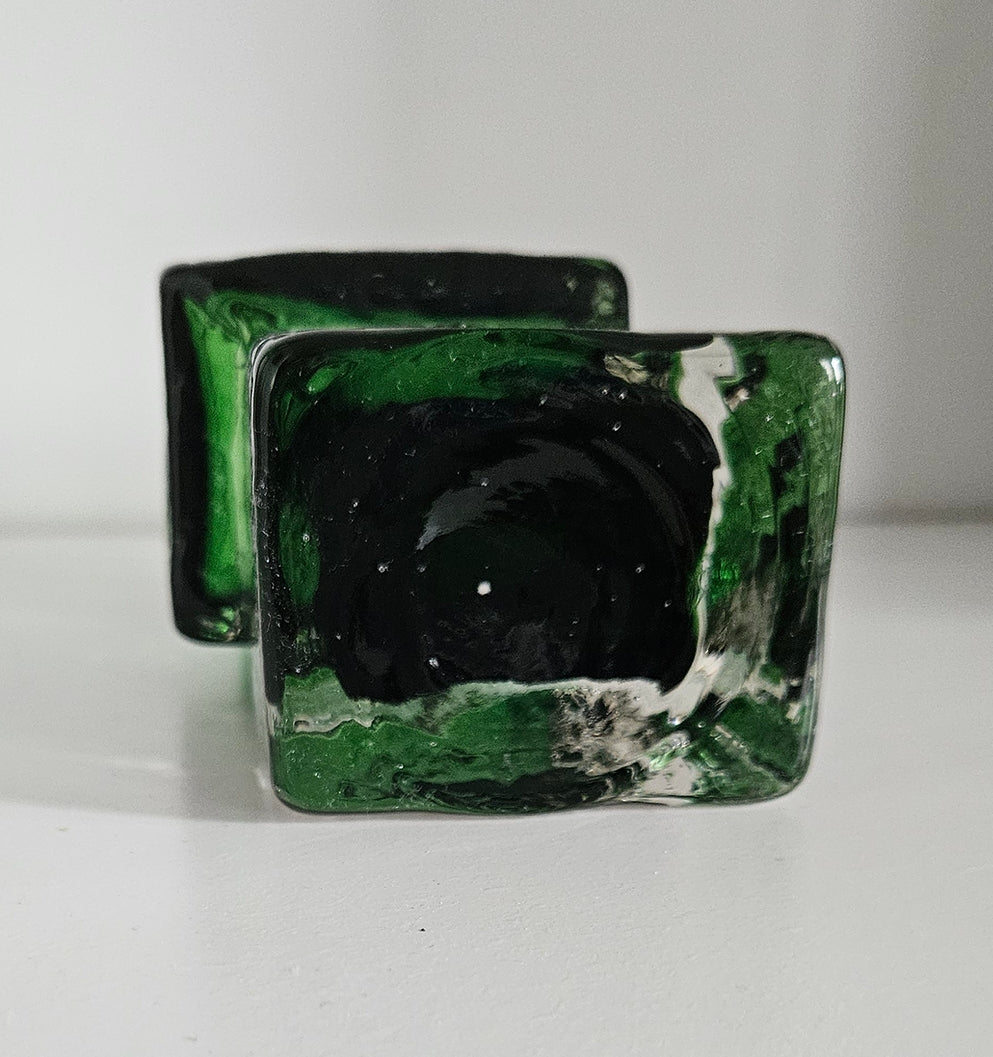 Whitefriars Drunken Bricklayer Style Textured Glass Vase In Green Colour