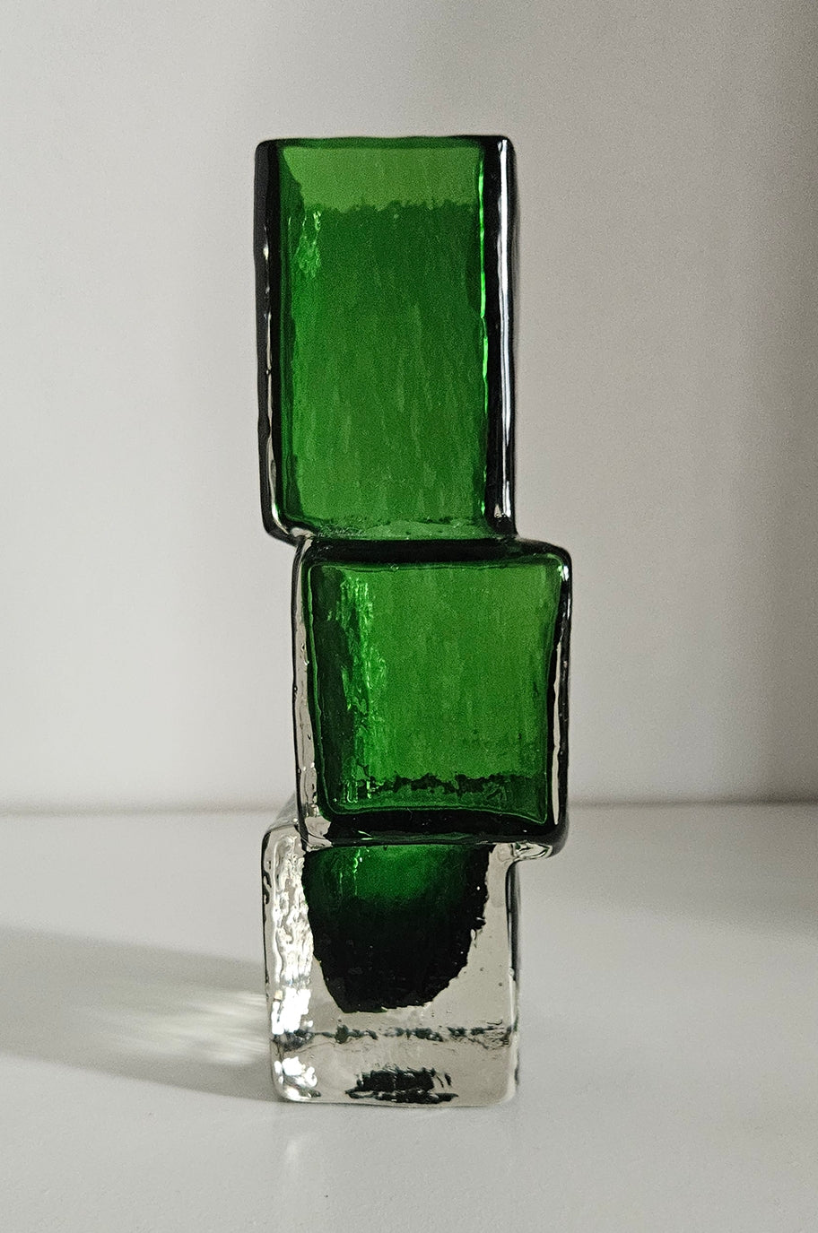 Whitefriars Drunken Bricklayer Style Textured Glass Vase In Green Colour