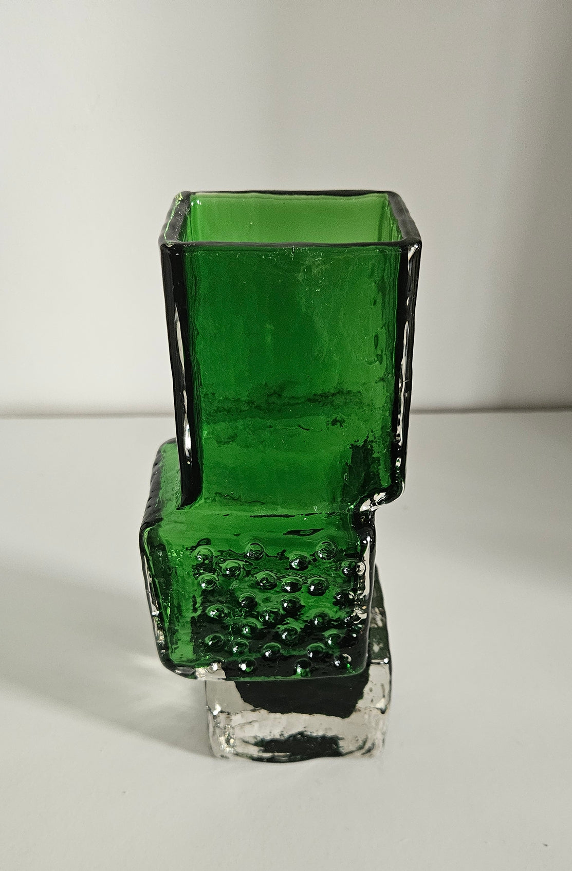Whitefriars Drunken Bricklayer Style Textured Glass Vase In Green Colour