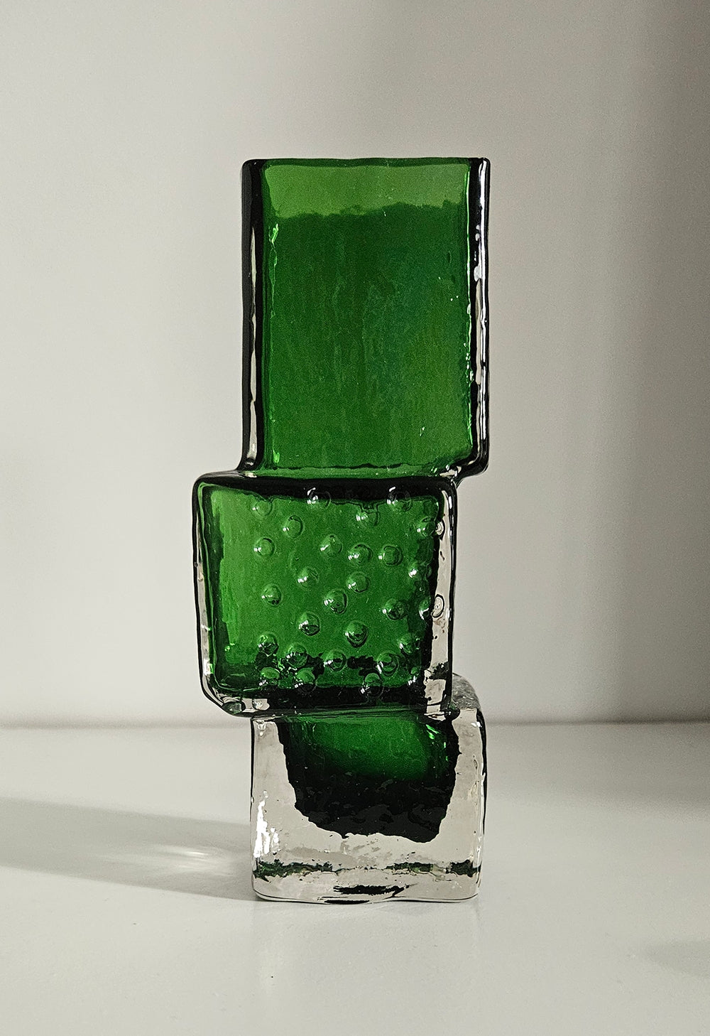 Whitefriars Drunken Bricklayer Style Textured Glass Vase In Green Colour