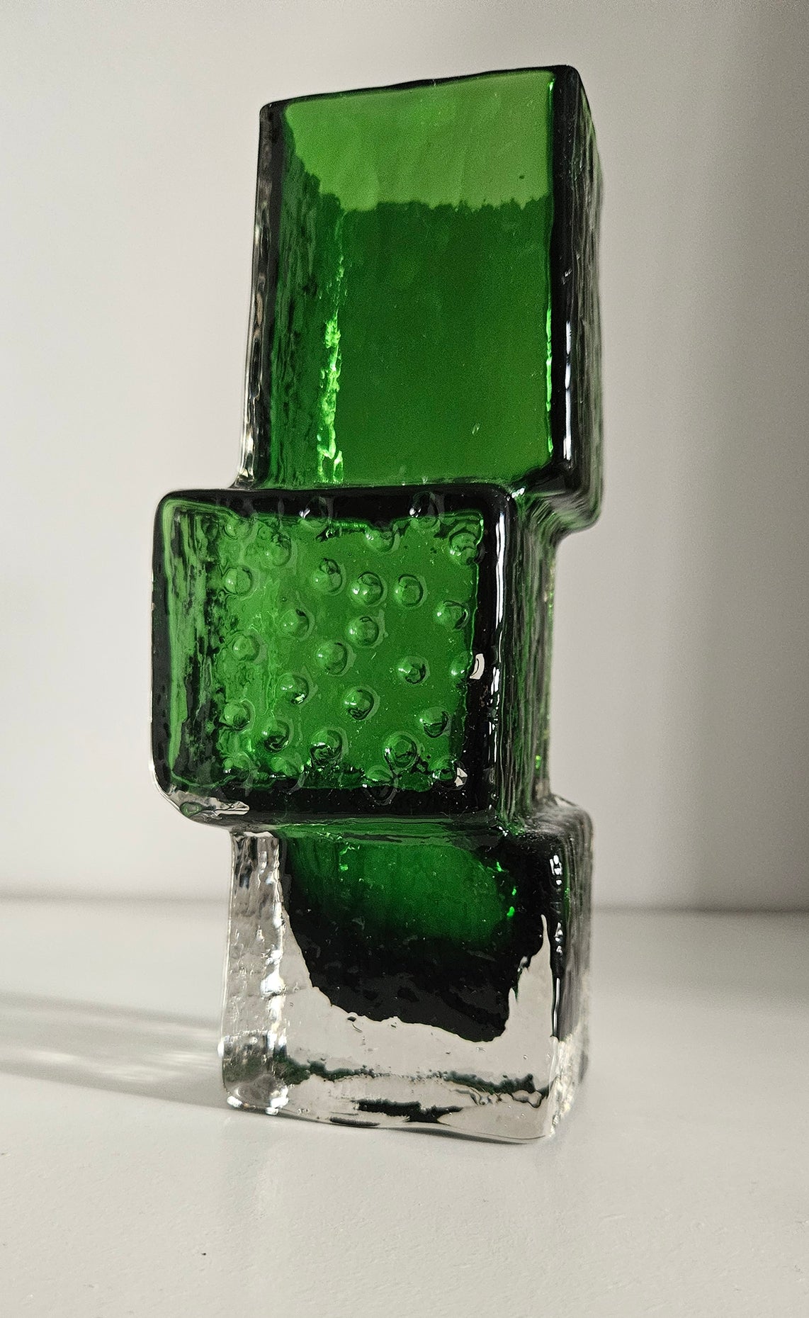 Whitefriars Drunken Bricklayer Style Textured Glass Vase In Green Colour