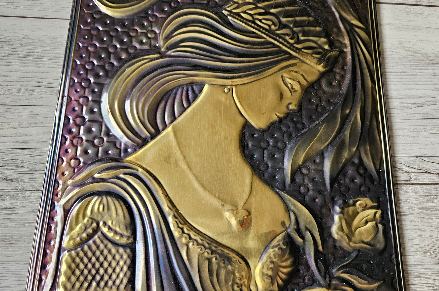 Vintage Soviet Embossed Metal Copper Wall Hanging Plaque