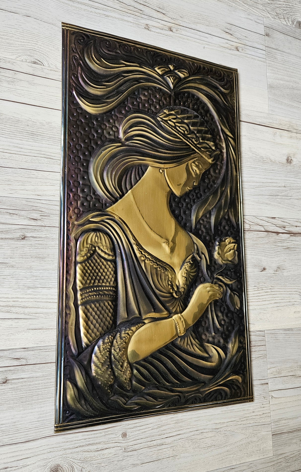 Vintage Soviet Embossed Metal Copper Wall Hanging Plaque