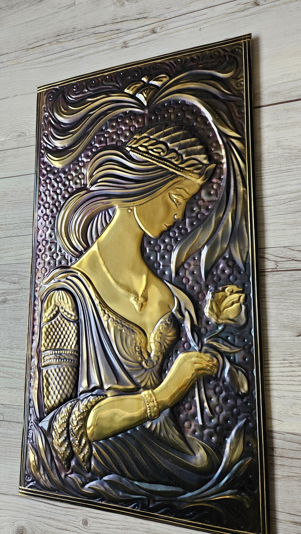 Vintage Soviet Embossed Metal Copper Wall Hanging Plaque