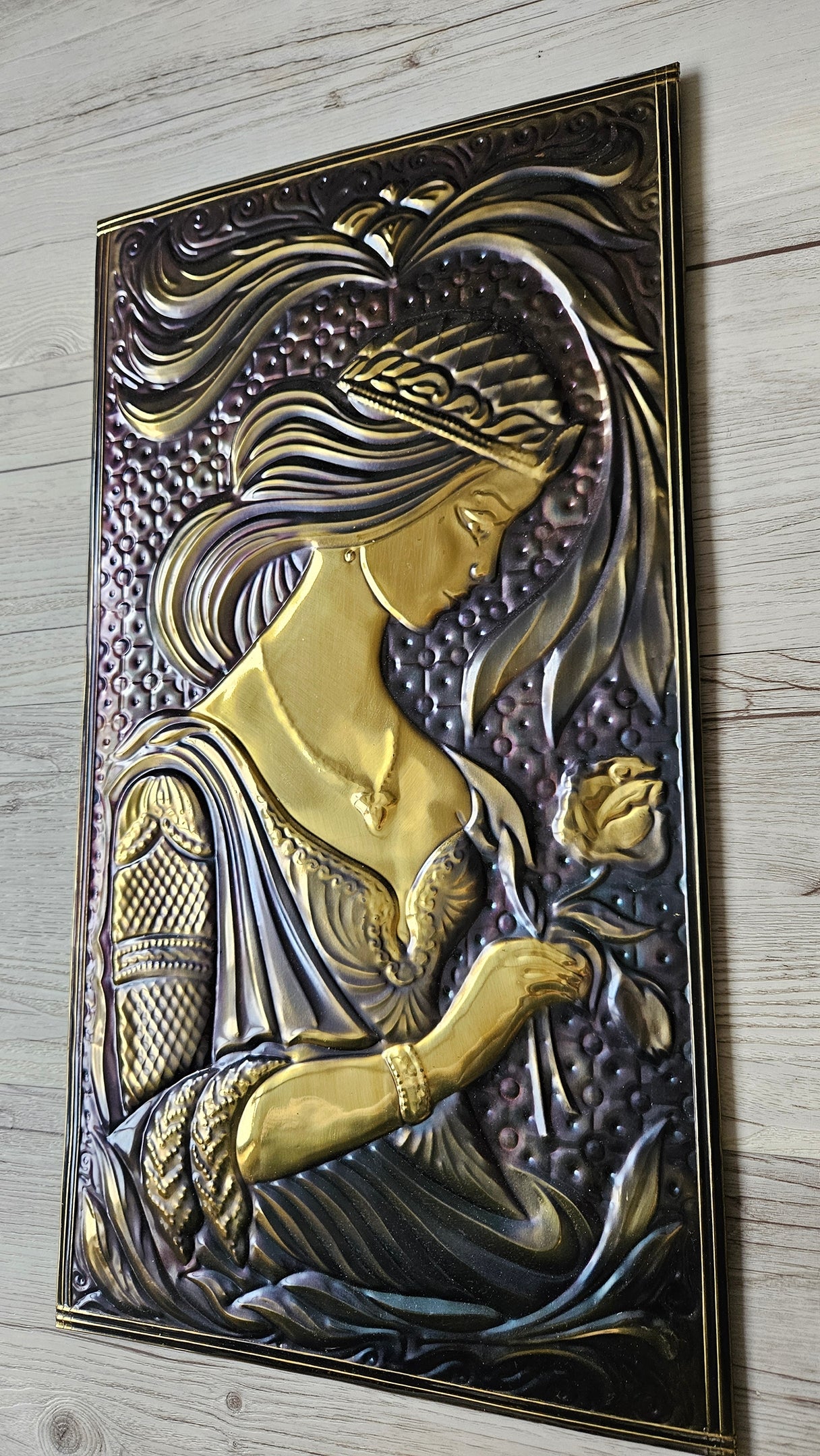Vintage Soviet Embossed Metal Copper Wall Hanging Plaque