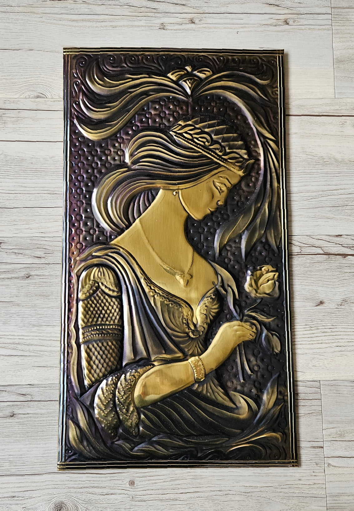Vintage Soviet Embossed Metal Copper Wall Hanging Plaque