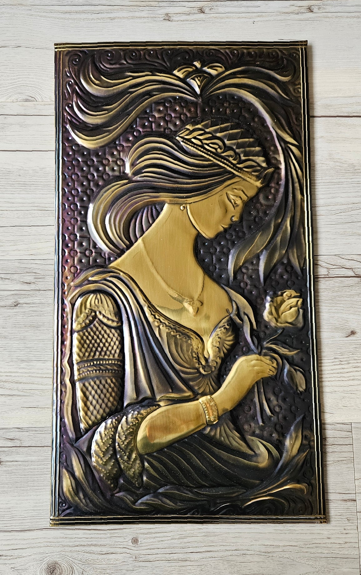 Vintage Soviet Embossed Metal Copper Wall Hanging Plaque
