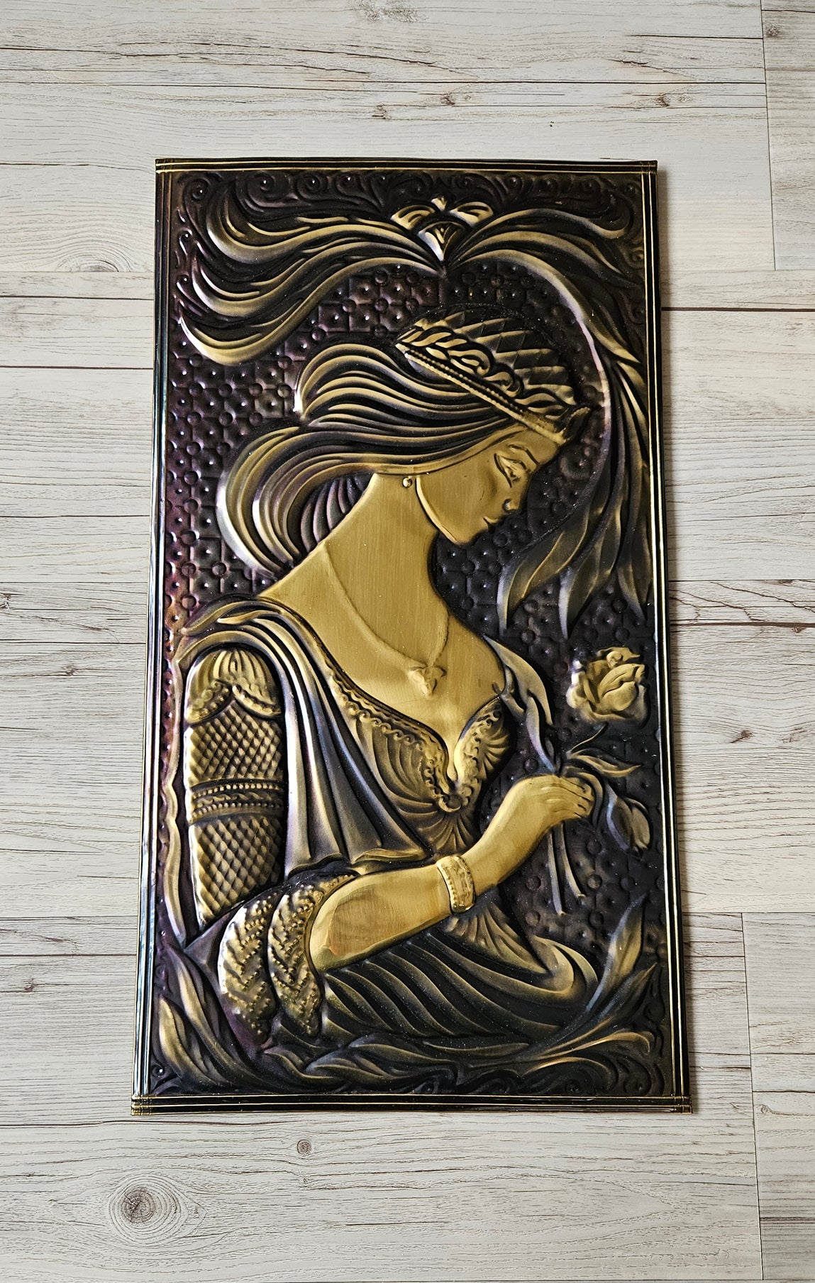 Vintage Soviet Embossed Metal Copper Wall Hanging Plaque