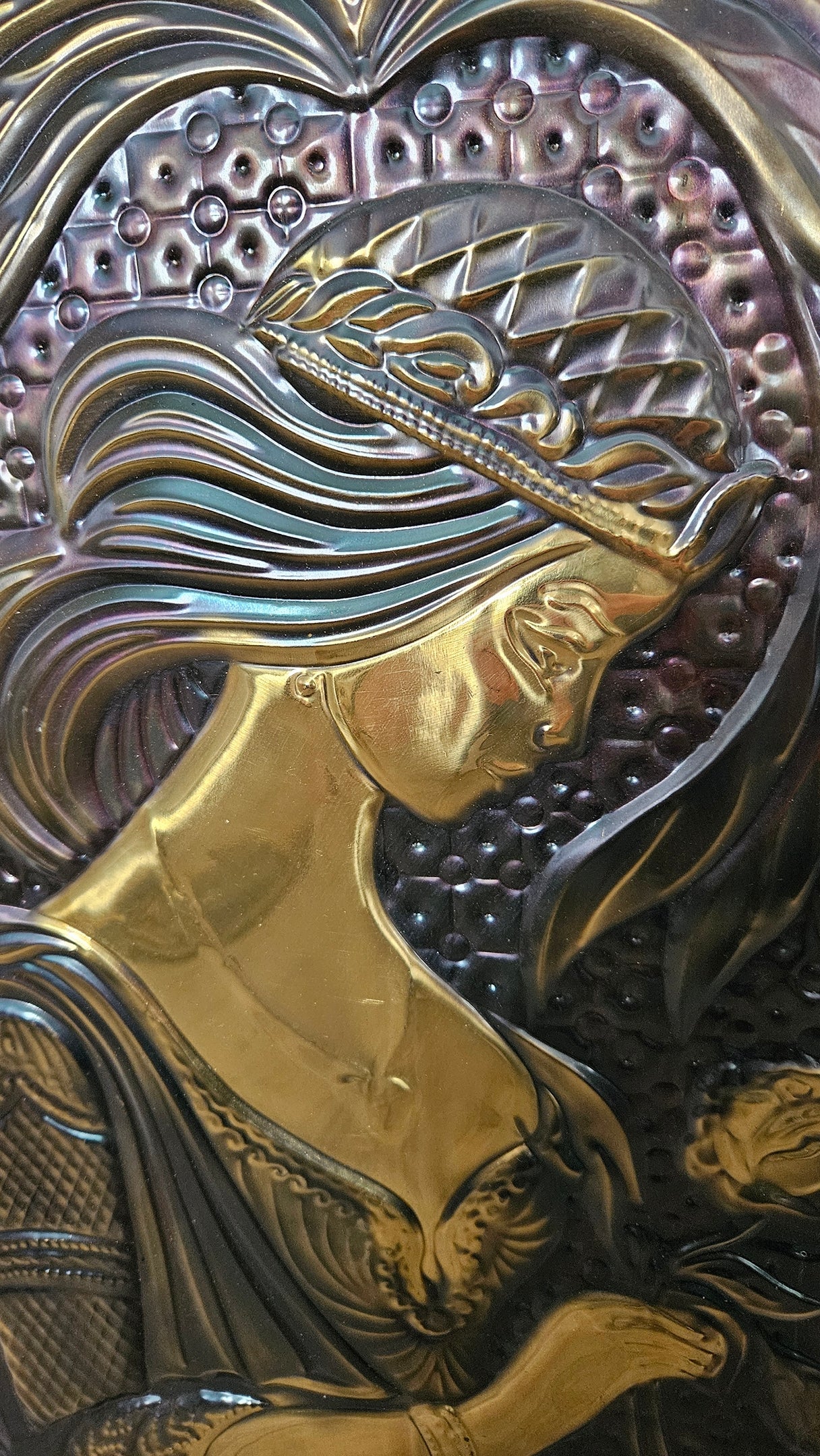 Vintage Soviet Embossed Metal Copper Wall Hanging Plaque
