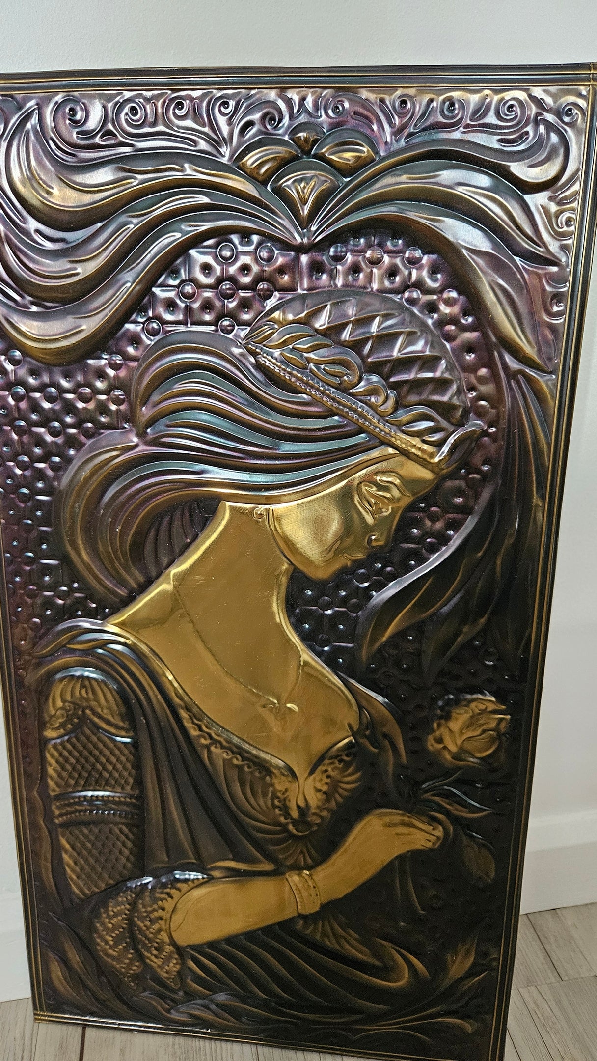 Vintage Soviet Embossed Metal Copper Wall Hanging Plaque