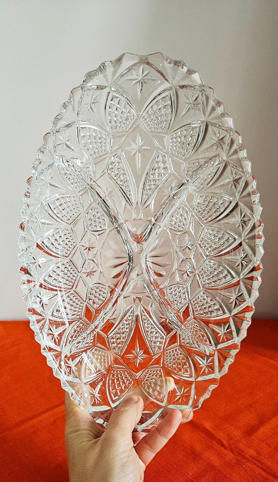 Mid Century French Lead Crystal Glass Divided Snack Server, Serving Plate/Dish