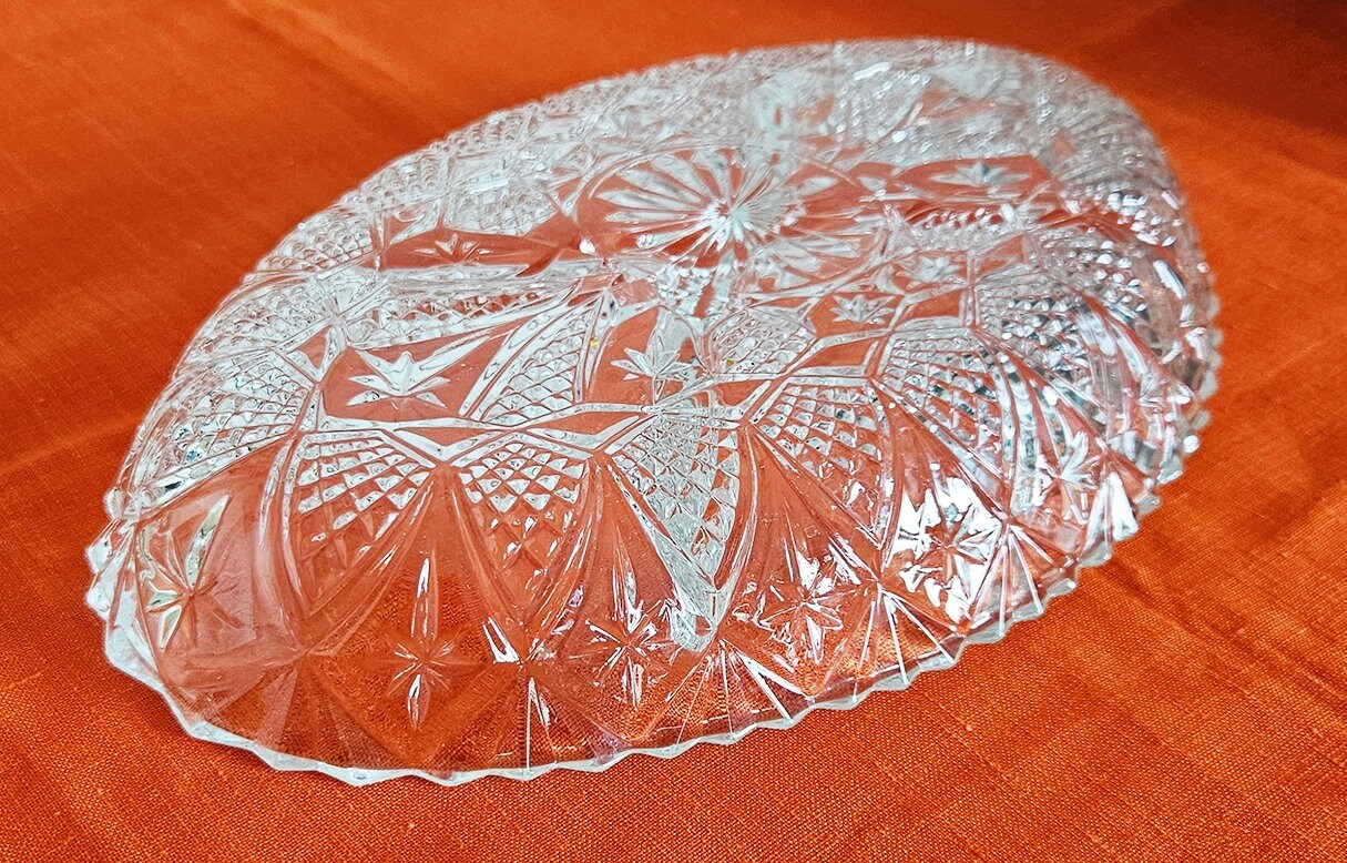 Mid Century French Lead Crystal Glass Divided Snack Server, Serving Plate/Dish