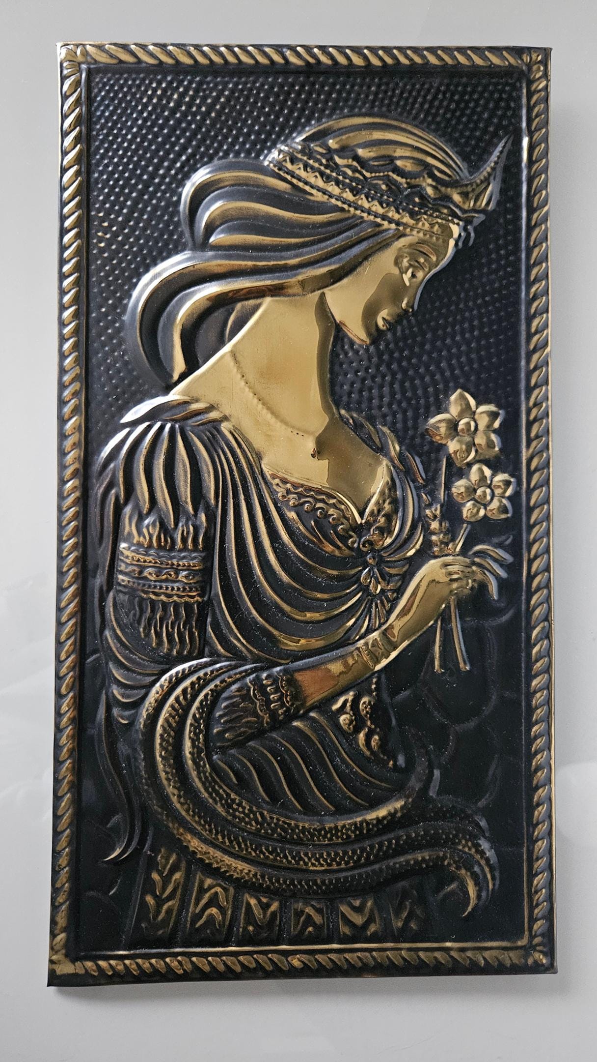 Vintage Soviet Embossed Metal Copper Wall Hanging Plaque