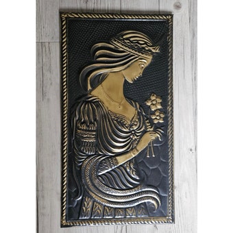 Vintage Soviet Embossed Metal Copper Wall Hanging Plaque