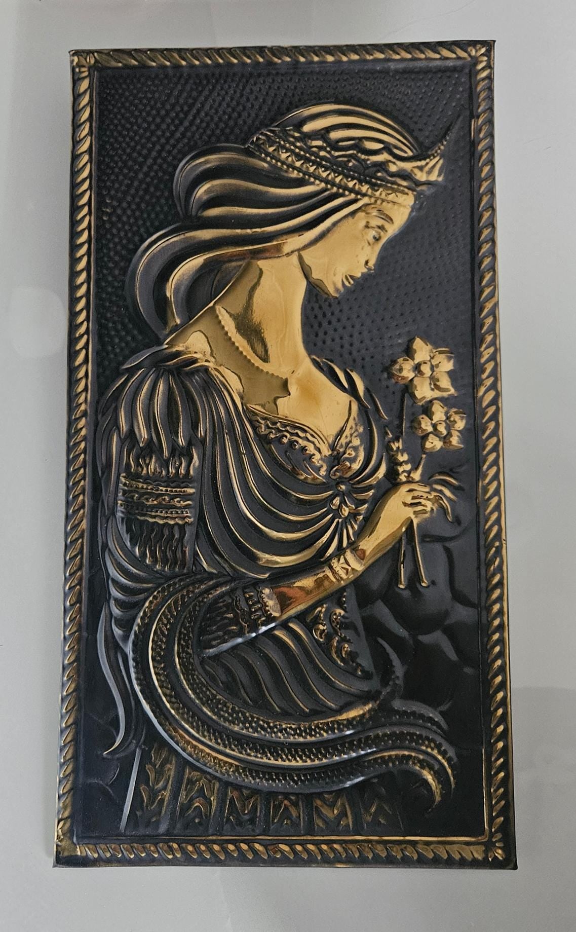 Vintage Soviet Embossed Metal Copper Wall Hanging Plaque