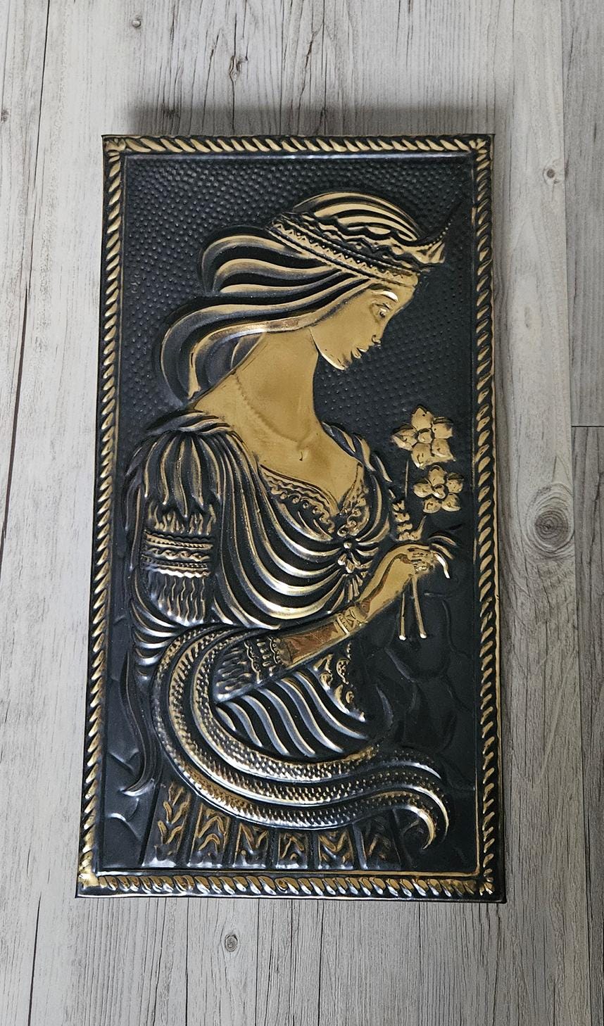 Vintage Soviet Embossed Metal Copper Wall Hanging Plaque