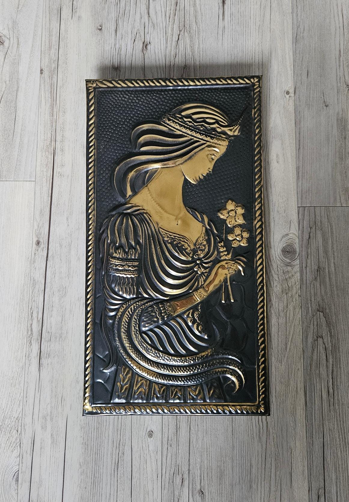 Vintage Soviet Embossed Metal Copper Wall Hanging Plaque