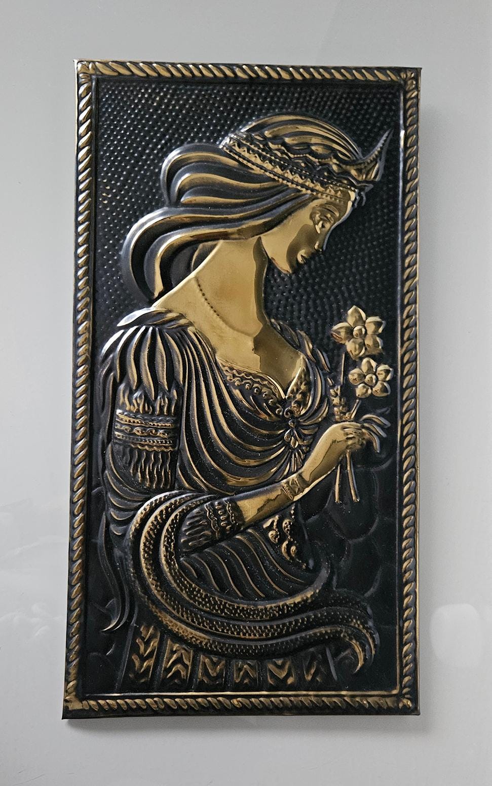 Vintage Soviet Embossed Metal Copper Wall Hanging Plaque
