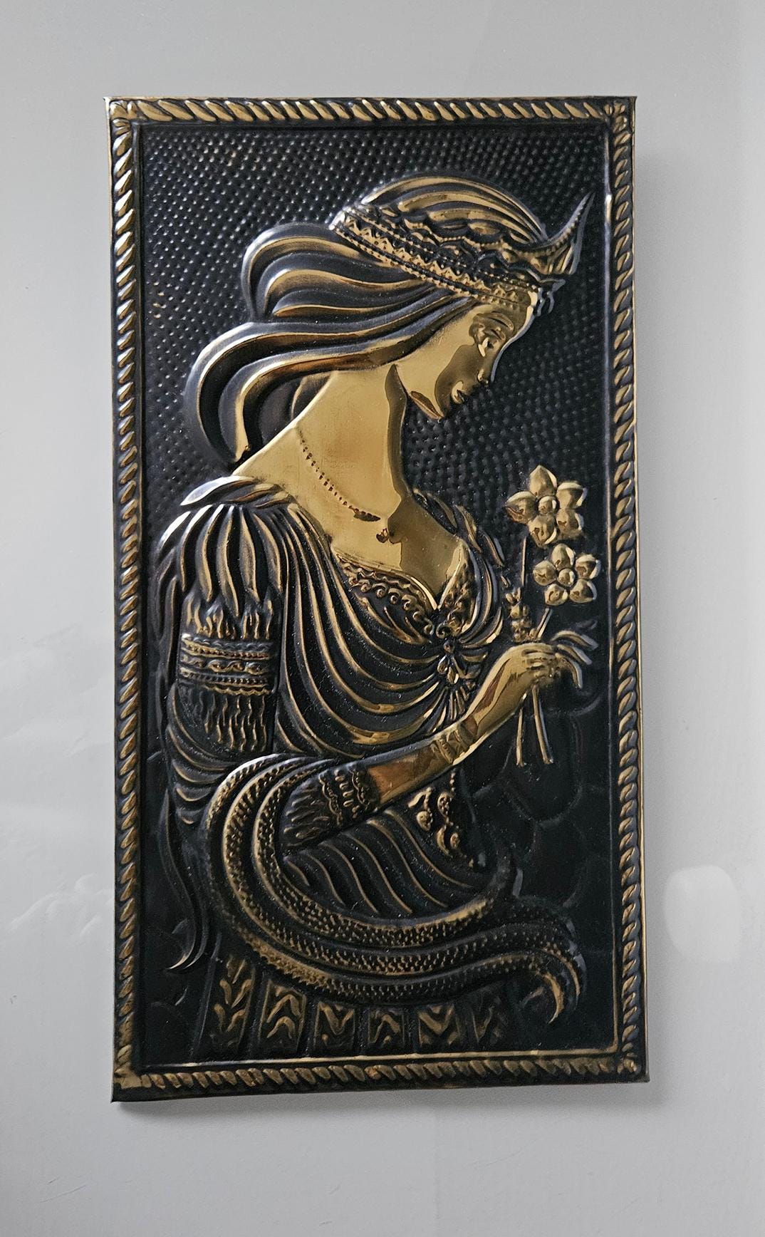 Vintage Soviet Embossed Metal Copper Wall Hanging Plaque