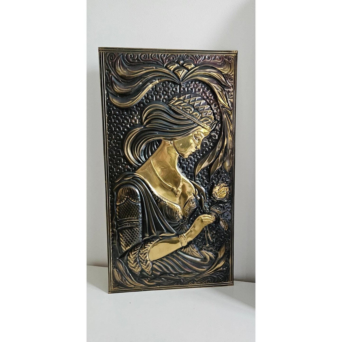 Vintage Soviet Embossed Metal Copper Wall Hanging Plaque