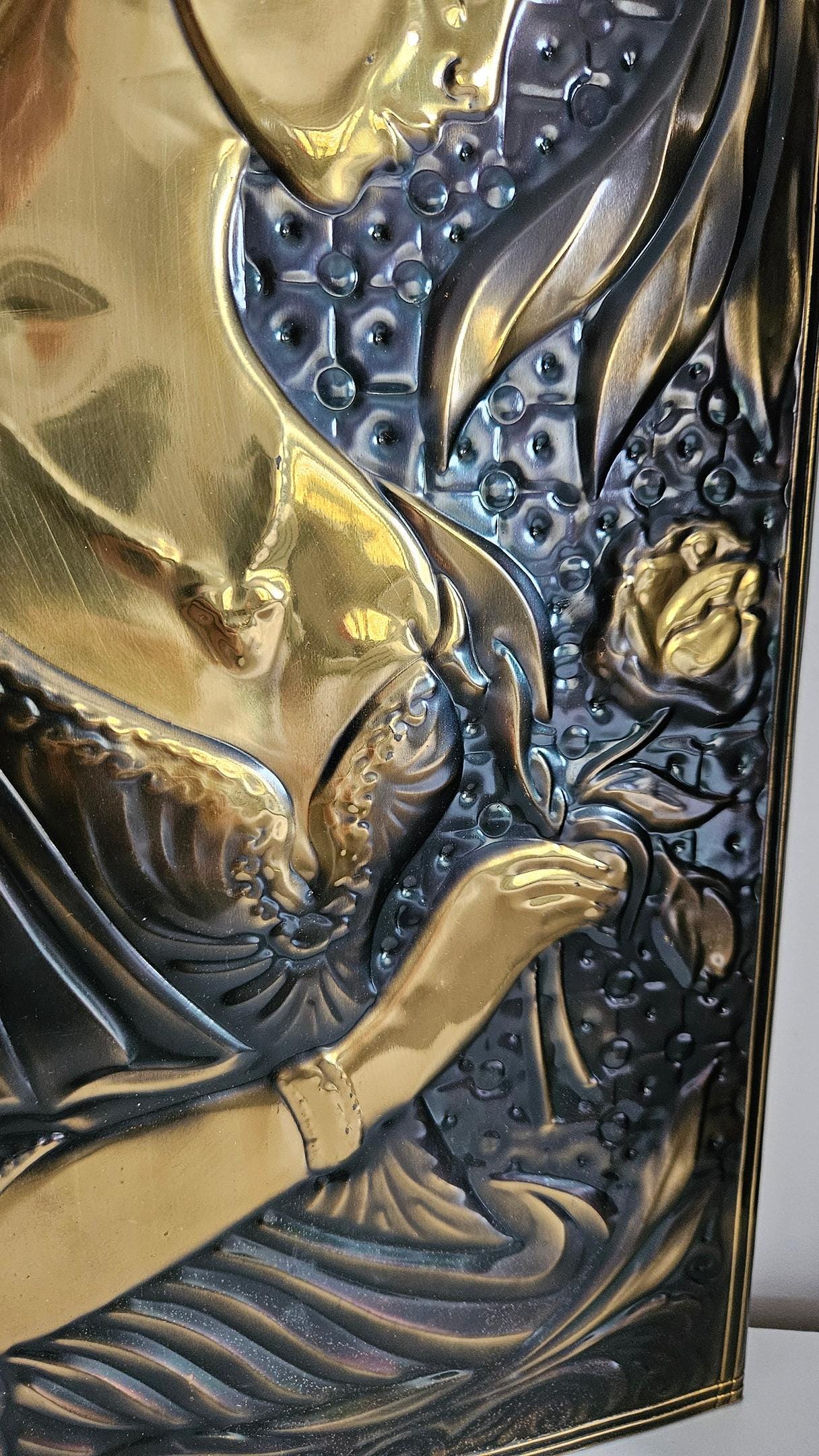 Vintage Soviet Embossed Metal Copper Wall Hanging Plaque