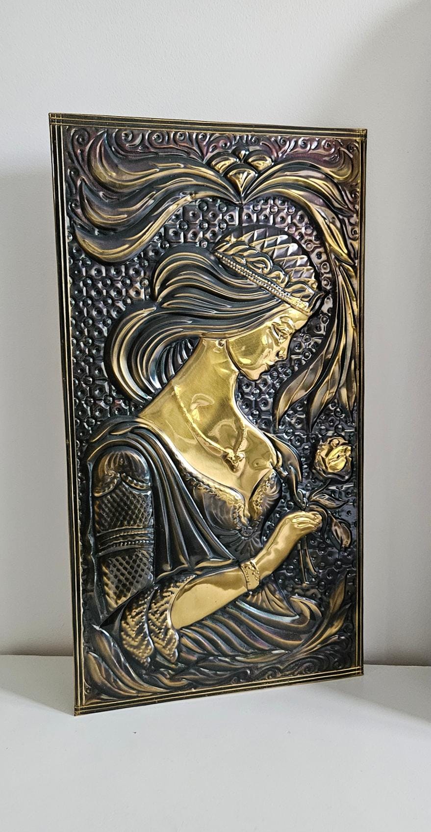 Vintage Soviet Embossed Metal Copper Wall Hanging Plaque