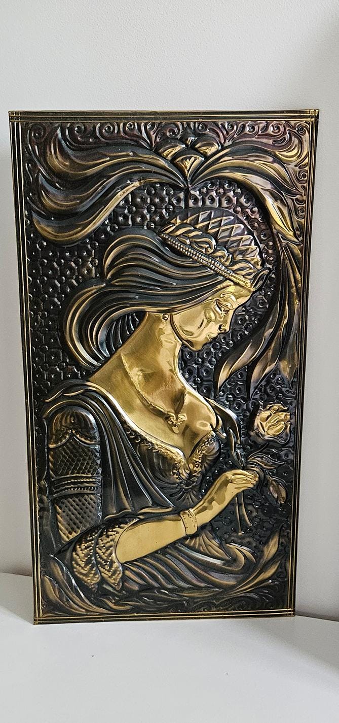 Vintage Soviet Embossed Metal Copper Wall Hanging Plaque