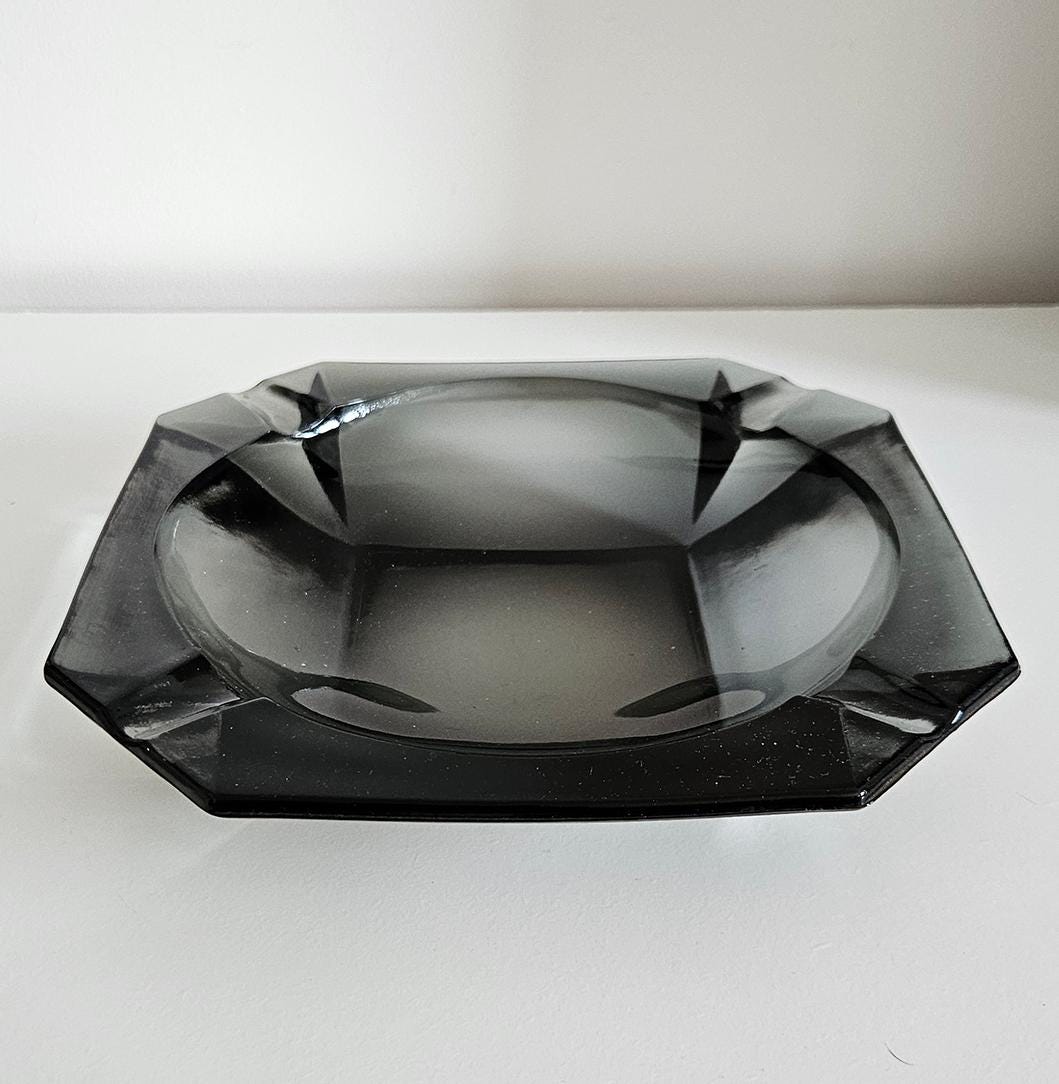 Retro Vintage Smoked Glass Ashtray